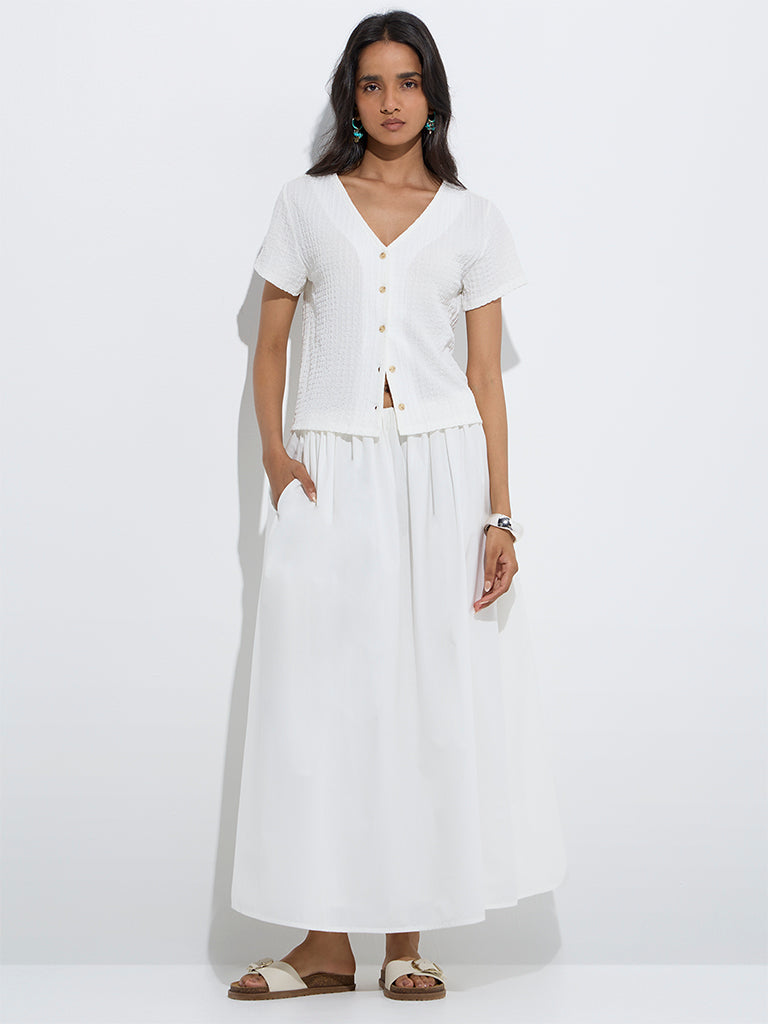 LOV White Crinkle-Textured Top