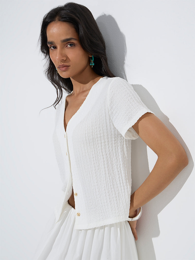 LOV White Crinkle-Textured Top - Image 3