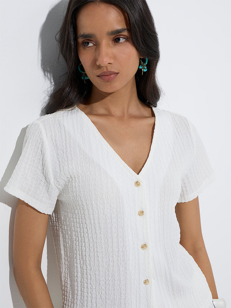 LOV White Crinkle-Textured Top - Image 4