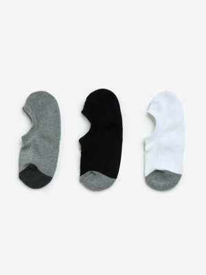 WES Lounge Grey Cotton-Blend No-Show Socks- Pack of 3
