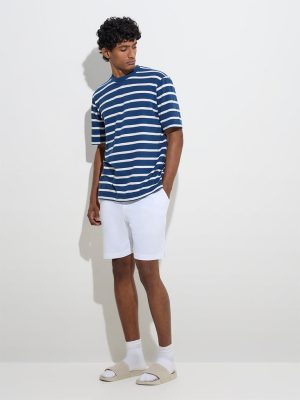 WES Lounge Blue Striped Relaxed-Fit Cotton T-Shirt