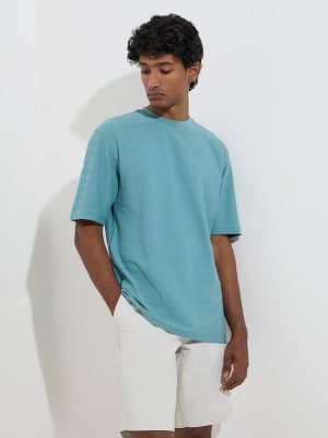 WES Lounge Aqua Self Relaxed-Fit Cotton-Blend T-Shirt