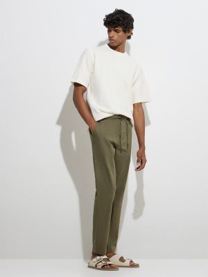 ETA Olive Slim-Crop Fit Mid-Rise Cotton Chinos