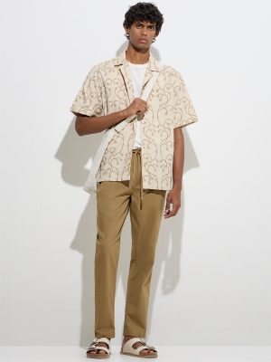 ETA Taupe Slim-Crop Fit Mid-Rise Cotton Chinos