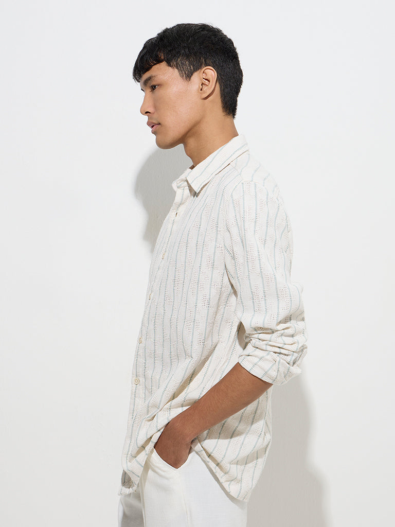 ETA Off-White Striped Relaxed-Fit Cotton Shirt - Image 2