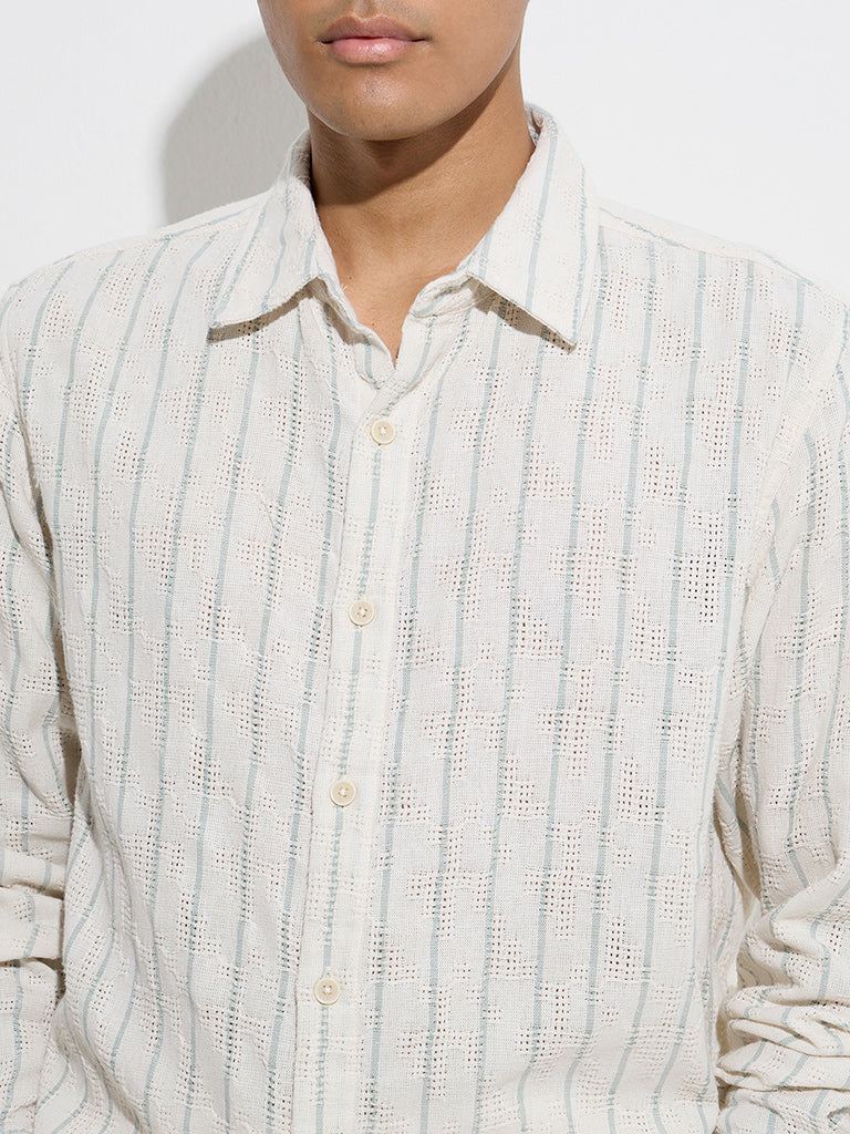 ETA Off-White Striped Relaxed-Fit Cotton Shirt - Image 3