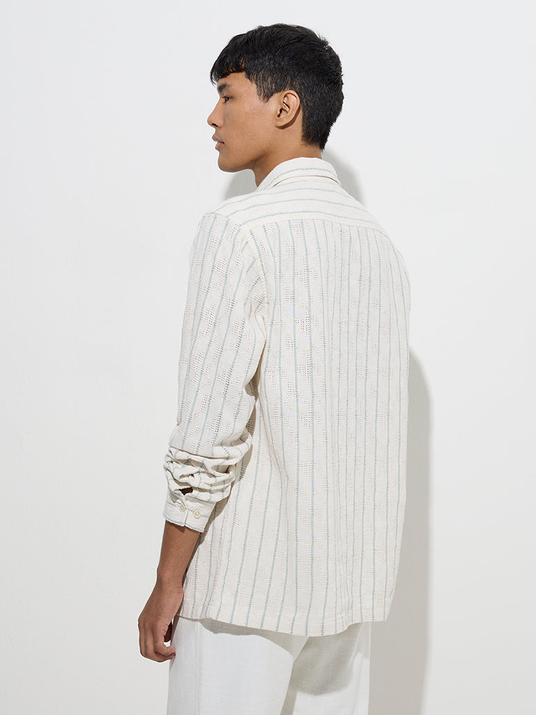 ETA Off-White Striped Relaxed-Fit Cotton Shirt - Image 4