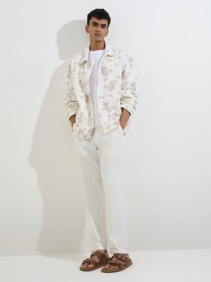 ETA White Paisley Design Relaxed-Fit Cotton Jacket
