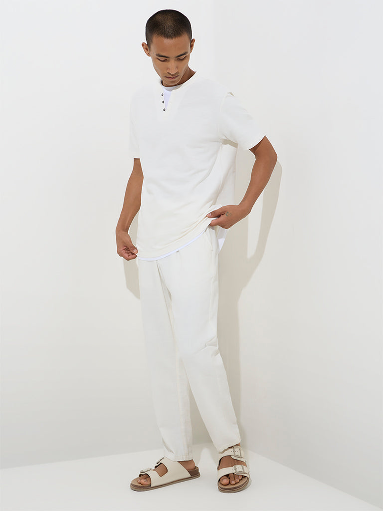 ETA Off-White Solid Slim-Fit Cotton T-Shirt - Image 4