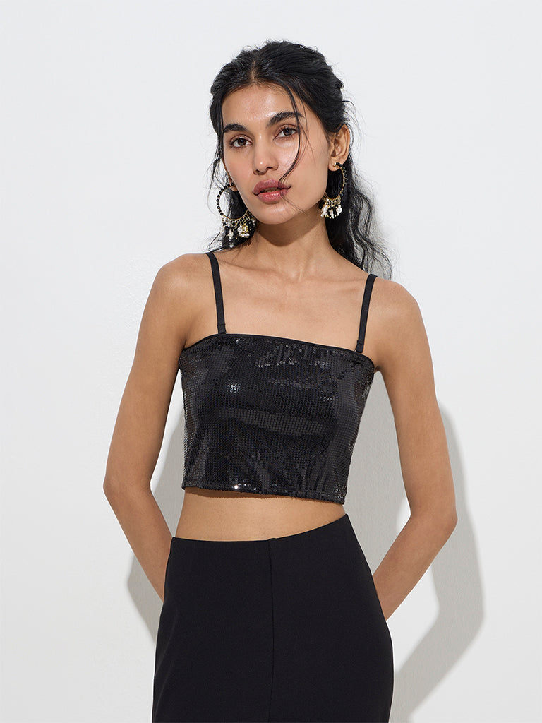 Vark Black Embellished Crop Top