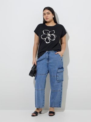 Gia Blue Straight-Fit High-Rise Cargo Jeans