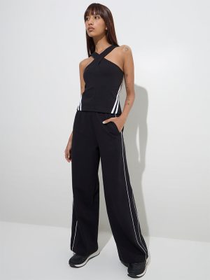 Studiofit Black High-Rise Cotton-Blend Track Pants