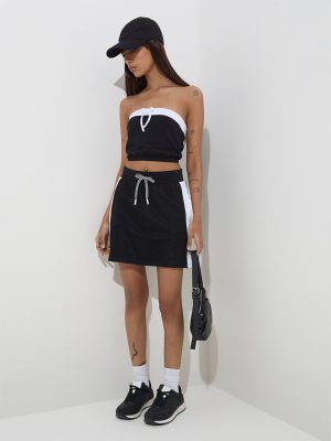 Studiofit Black Solid High-Rise Cotton-Blend Skirt