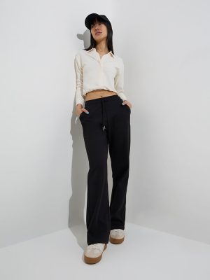 Studiofit Black High-Rise Cotton-Blend Track Pants