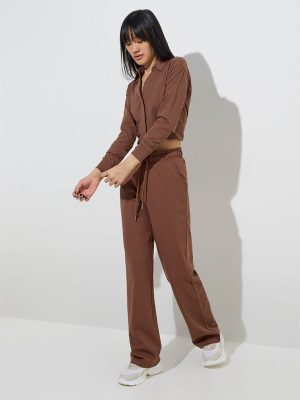 Studiofit Brown High-Rise Cotton-Blend Track Pants