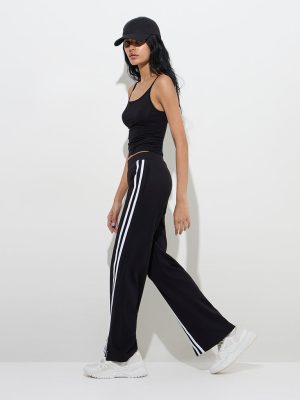 Studiofit Black Striped High-Rise Cotton-Blend Track Pants