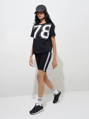 Studiofit Black Striped High-Rise Biker Shorts