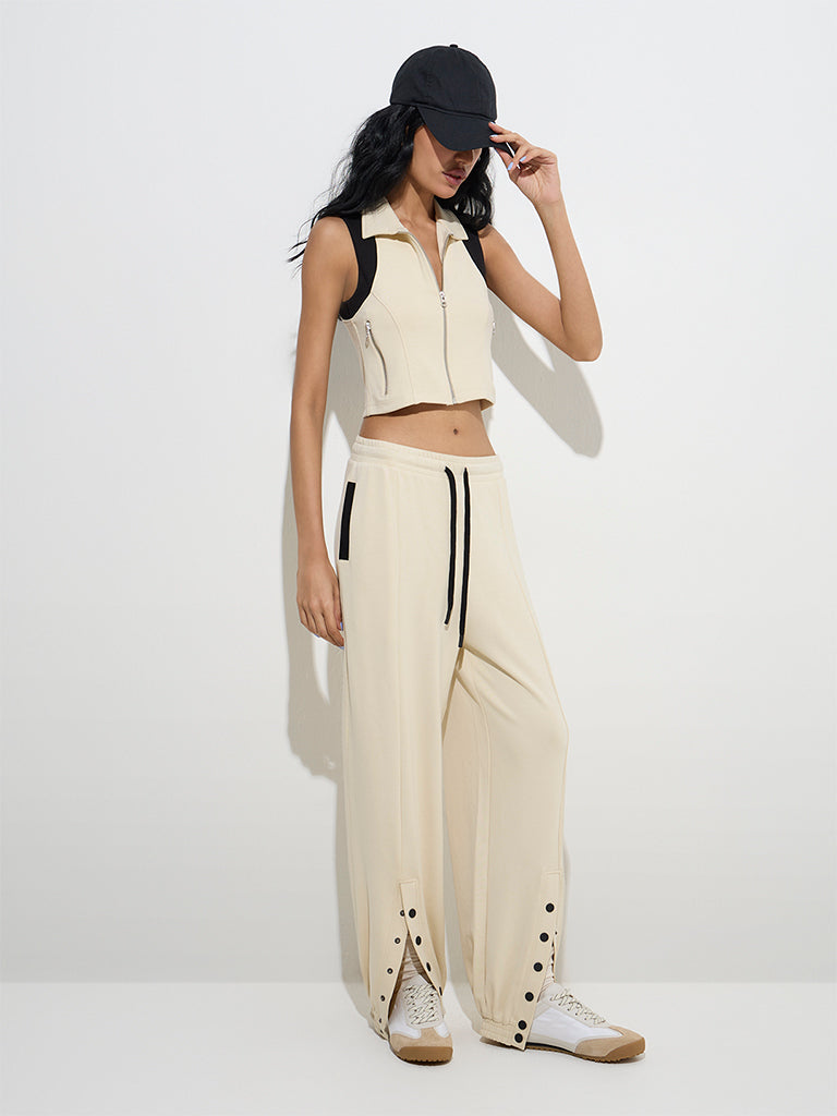 Studiofit Light Beige High-Rise Cotton-Blend Joggers