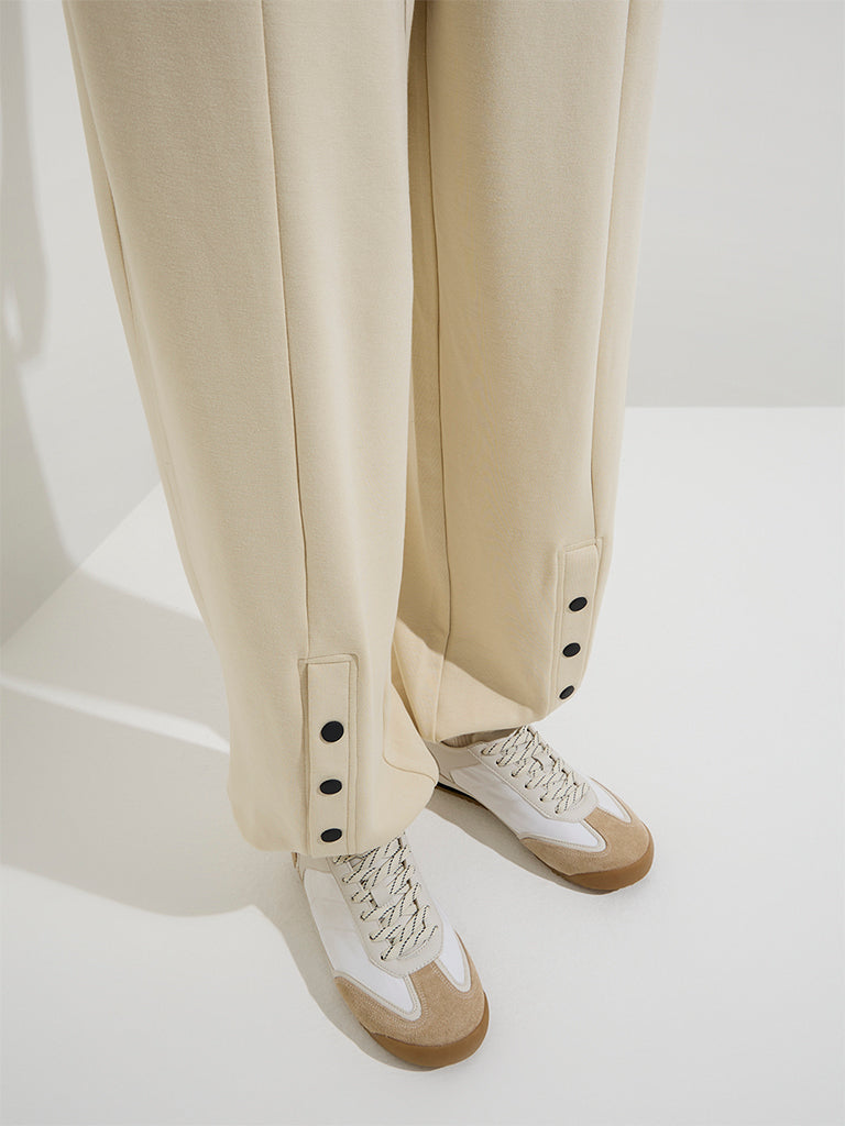 Studiofit Light Beige High-Rise Cotton-Blend Joggers - Image 2