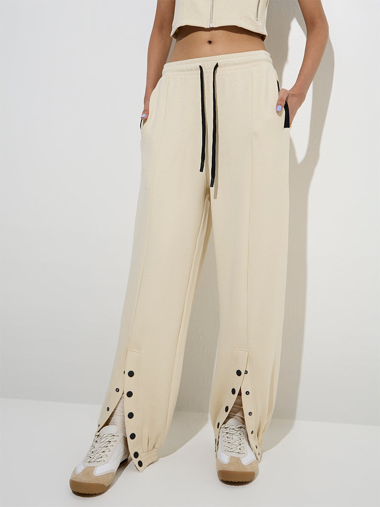 Studiofit Light Beige High-Rise Cotton-Blend Joggers - Image 3