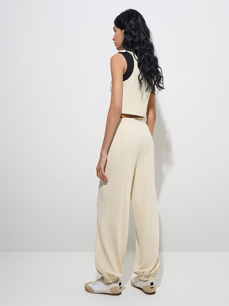 Studiofit Light Beige High-Rise Cotton-Blend Joggers - Image 4