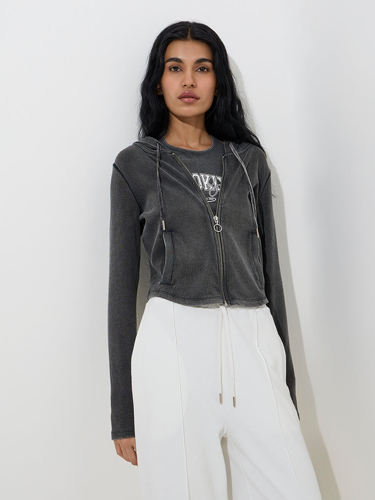 Studiofit Charcoal Ribbed Cotton-Blend Jacket