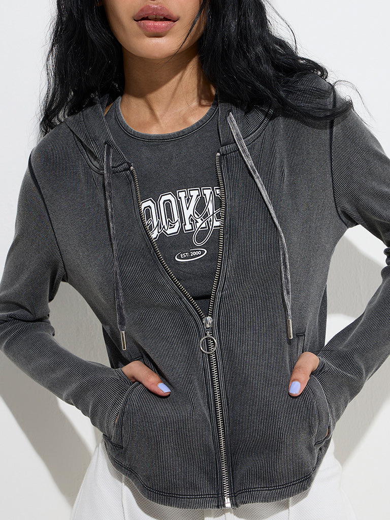 Studiofit Charcoal Ribbed Cotton-Blend Jacket - Image 2