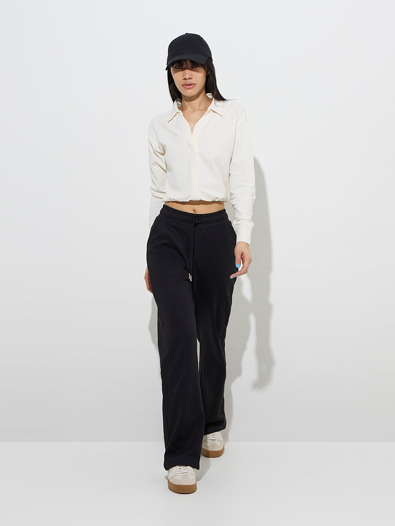 Studiofit Off-White Self-Textured Cotton-Blend Top - Image 3