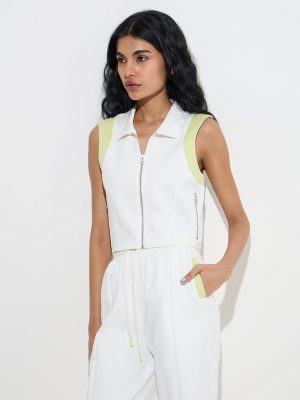 Studiofit White Contrast-Detailed Cotton-Blend Top