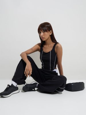 Studiofit Black Corset-Style Cotton-Blend Top