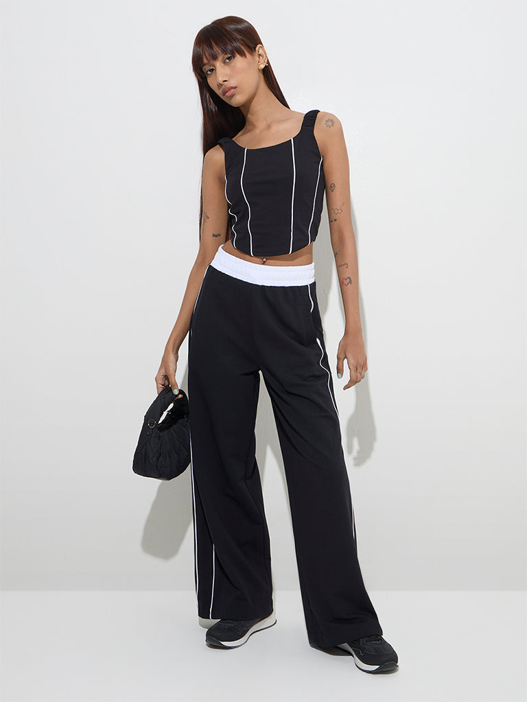 Studiofit Black Corset-Style Cotton-Blend Top - Image 3