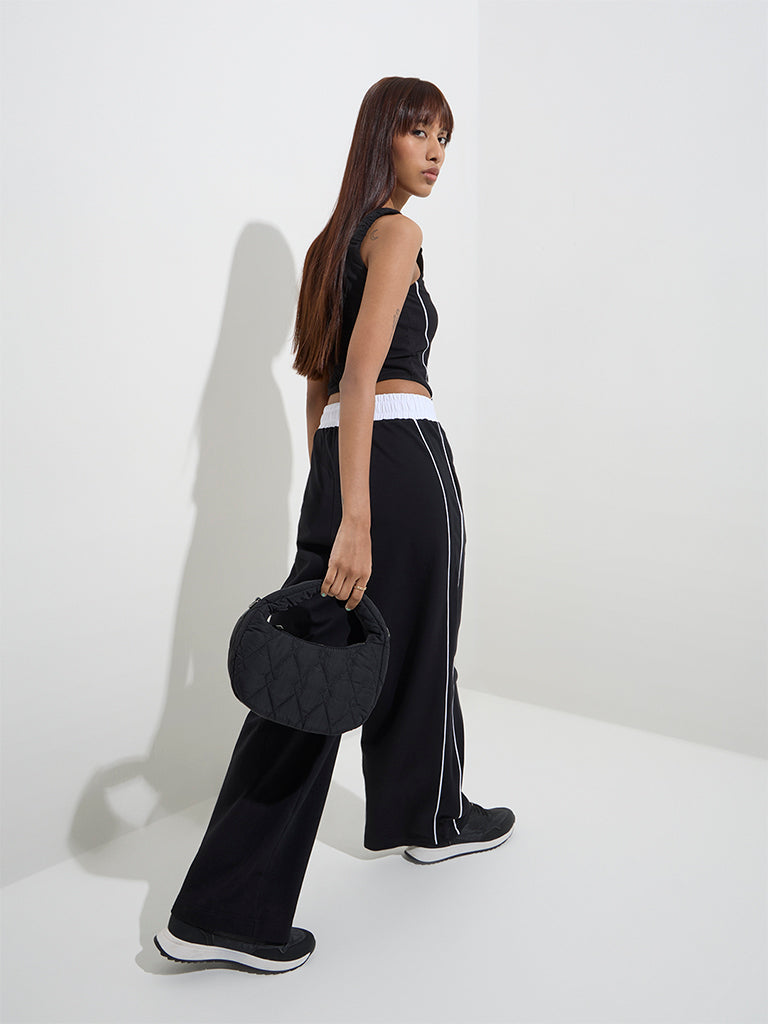 Studiofit Black Corset-Style Cotton-Blend Top - Image 4