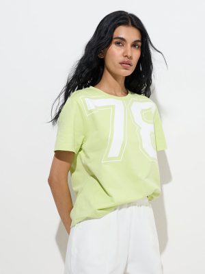 Studiofit Lime Numerical-Printed Cotton T-Shirt