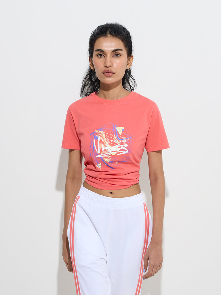 Studiofit Coral Printed Cotton T-Shirt