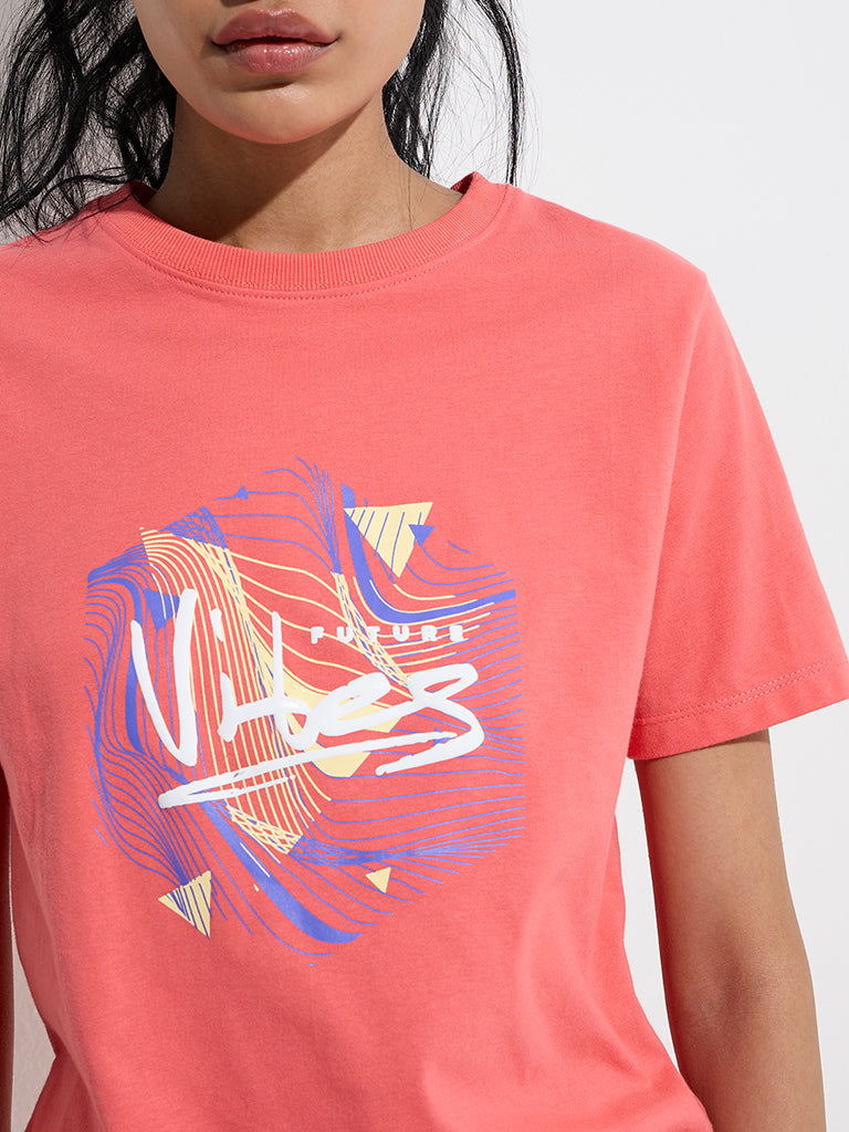 Studiofit Coral Printed Cotton T-Shirt - Image 2