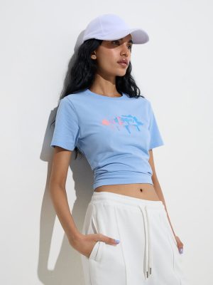 Studiofit Blue Printed Cotton T-Shirt