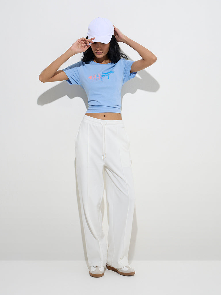 Studiofit Blue Printed Cotton T-Shirt - Image 3