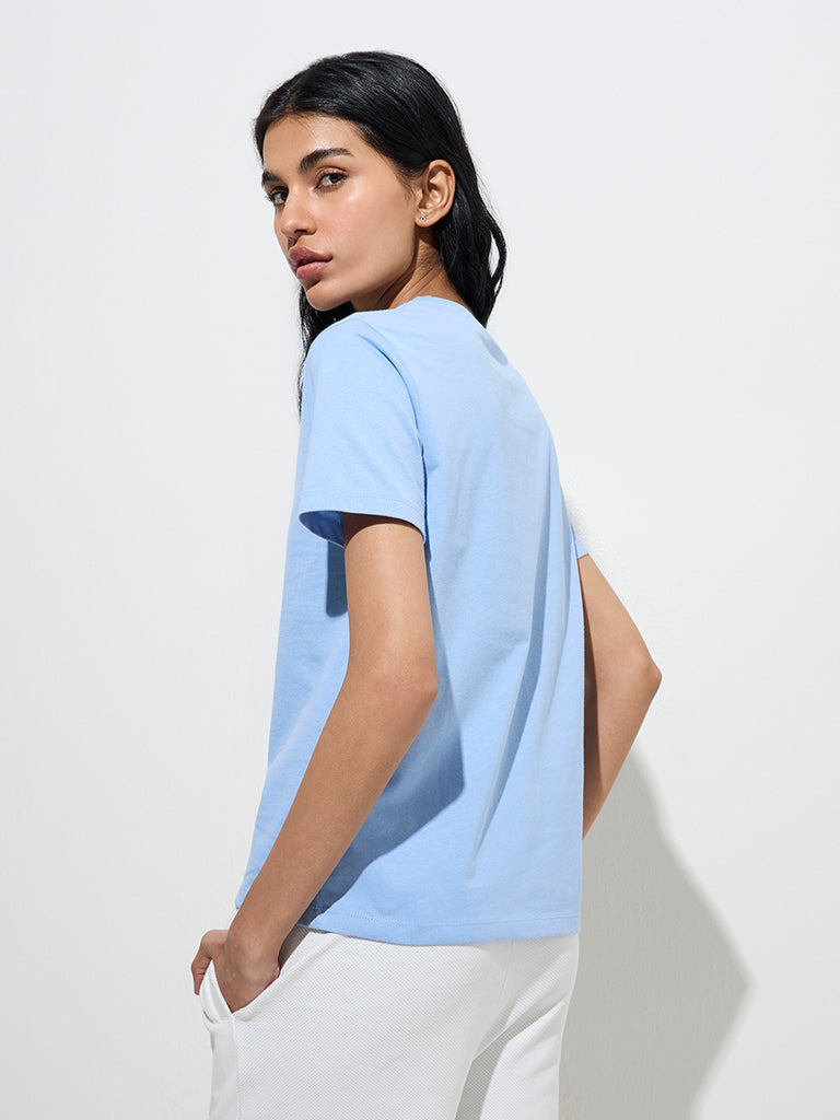 Studiofit Blue Printed Cotton T-Shirt - Image 4