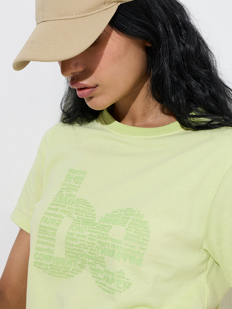 Studiofit Lime Text Printed Cotton T-Shirt - Image 2