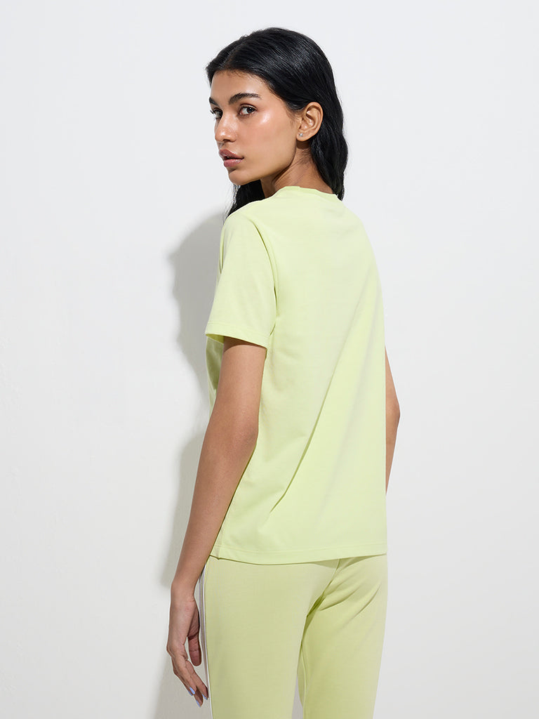 Studiofit Lime Text Printed Cotton T-Shirt - Image 4