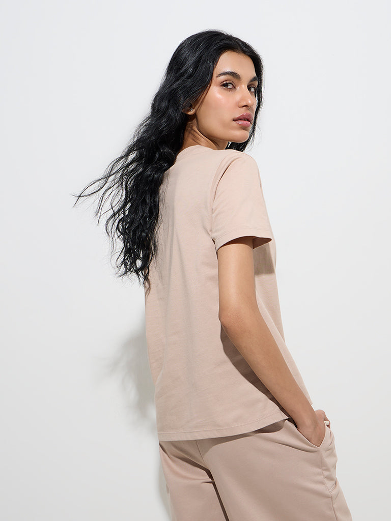 Studiofit Light Beige Headphone Printed Cotton T-Shirt - Image 4