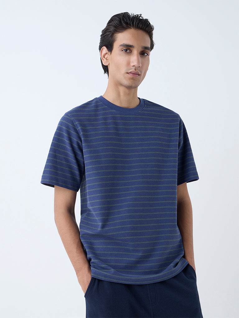WES Casuals Dark Blue Stripe Relaxed-Fit T-Shirt
