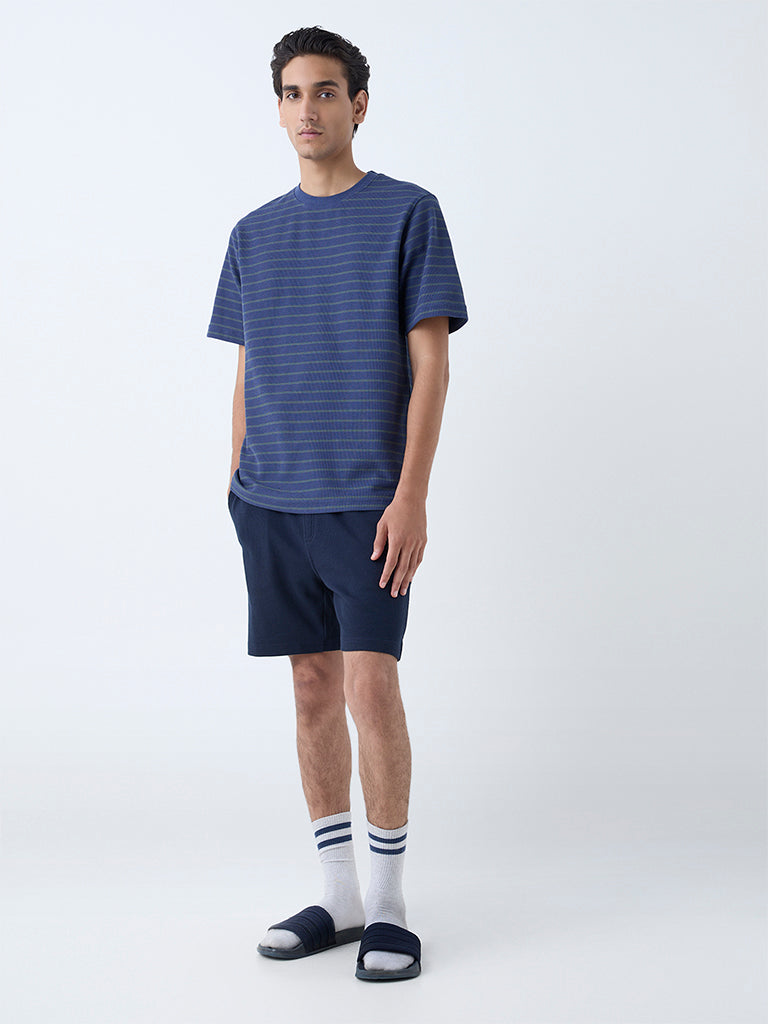 WES Casuals Dark Blue Stripe Relaxed-Fit T-Shirt - Image 3