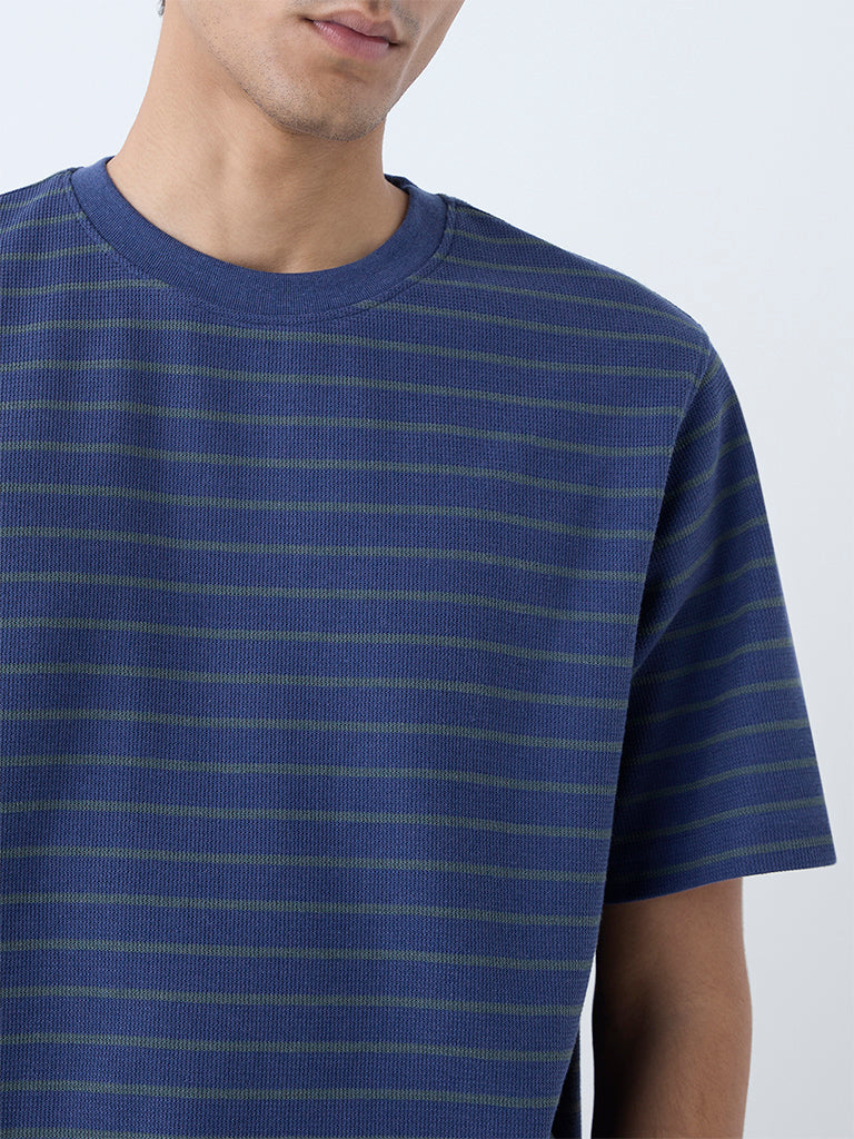 WES Casuals Dark Blue Stripe Relaxed-Fit T-Shirt - Image 4