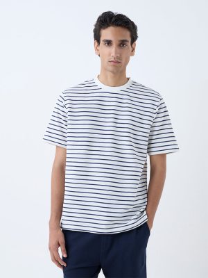 WES Casuals Navy Stripe Relaxed-Fit T-Shirt