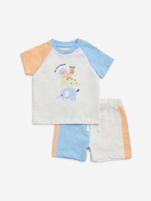 HOP Baby Multicolour Printed Cotton T-Shirt with Shorts Set