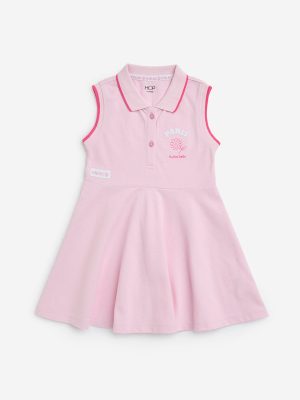 HOP Kids Pink Text Design Cotton Skater Dress