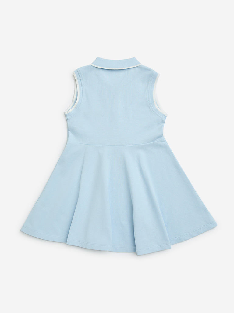 HOP Kids Light Blue Cotton Skater Dress - Image 3
