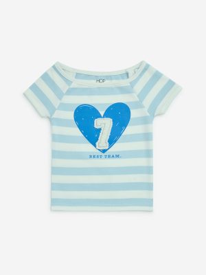 HOP Kids Light Blue Printed Cotton T-Shirt