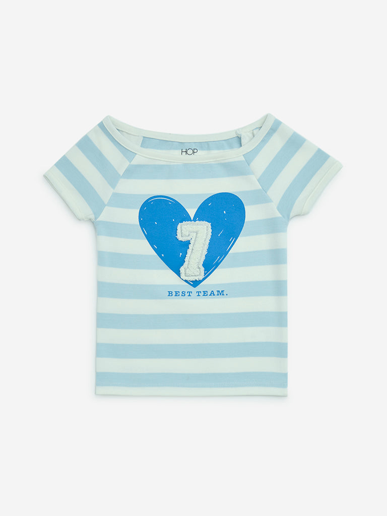 HOP Kids Light Blue Printed Cotton T-Shirt
